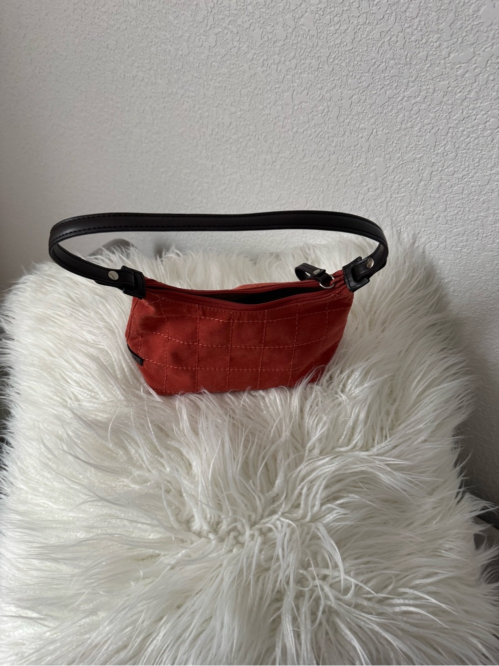 Red Quilted Shoulder Bag with Black Strap